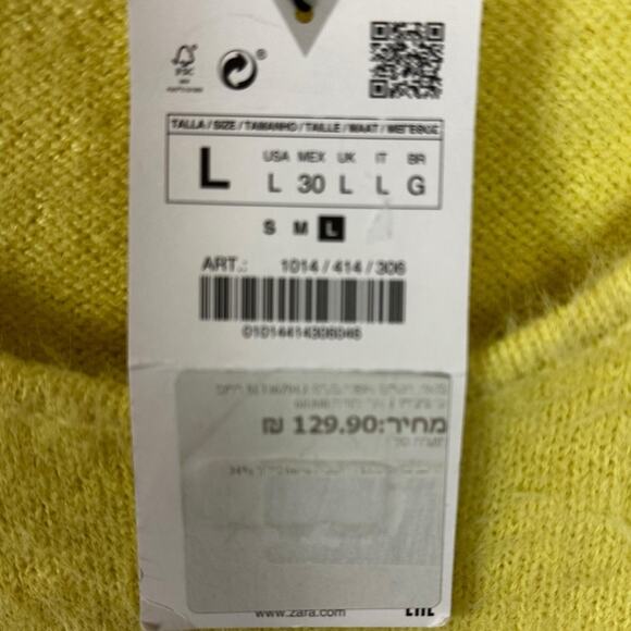 Zara Fuzzy Yellow Cropped Sweater Size Large NWT Scoop Neck Spring Faux Mohair - Picture 7 of 13